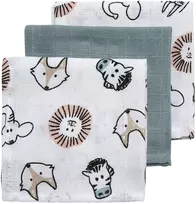 Meyco Baby muslino šluostės-merliukai Animal Multicolour, 30×30 cm, 3 vnt.
