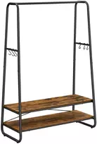 Songmics Drabužių stovas su 2 lentynomis ir 6 S formos kabliais, 100 x 45 x 160 cm, rudas-juodas