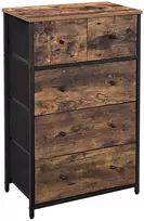 Koduva Komoda su medžiaginiais stalčiais, 56 x 30 x 89,3 cm, vintažinė ruda-juoda, industrinio stiliaus