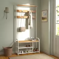 Koduva Prieškambario kabykla su batų lentyna, 9 kabliukais, 30 x 85 x 180,5 cm, ąžuolo spalvos-balta