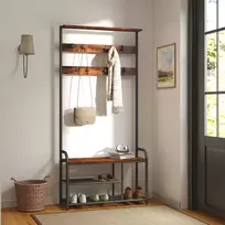 Koduva Prieškambario kabykla su batų lentyna, 9 kabliukai, 85 x 30 x 180,5 cm, ruda-juoda