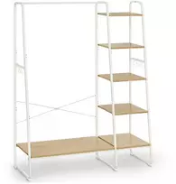 Songmics Drabužių stovas su 5 lentynomis ir 6 kabliukais, 45 x 120 x 160 cm, ąžuolo ir baltos spalvos