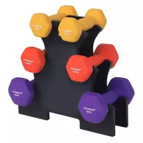 Koduva Hantelių rinkinys su stovu, 6 vnt., 1–2kg, ketaus su vinilo danga, geltona, oranžinė, violetinė