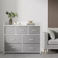 Koduva Komoda su 7 medžiaginiais stalčiais, plieno rėmas, 28,5 x 98 x 85 cm, pilkai balta