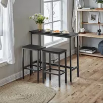 Songmics Baro stalo komplektas su 2 baro kėdėmis, 100 x 40 x 90 cm, juodas, plieno rėmas