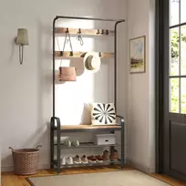 Koduva Prieškambario kabykla su batų lentynomis ir sėdimąja dalimi, 9 kabliukai, 32 x 70 x 175 cm