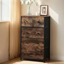 Koduva Komoda su medžiaginiais stalčiais, 56 x 30 x 89,3 cm, MDF ir metalas, vintage ruda-juoda