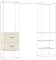 Koduva Drabužių stovas su 2 stalčiais, 4 lentynomis, natūraliai smėlinis, 40 x 150-180 x 180 cm