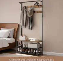 Koduva Prieškambario kabykla su batų suoliuku, 32,2 x 84 x 180 cm, ruda-juoda, 9 nuimami kabliukai