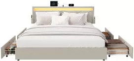Lova Koduva Lovos rėmas 160 x 200 cm su apšvietimu, 4 stalčiais ir reguliuojamu galvūgaliu, beige