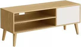 Koduva TV staliukas, 120 x 40 x 49 cm, medžio drožlių plokštė ir kaučiukmedis, natūralaus ąžuolo ir kreminės baltos spalvos