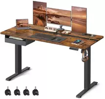Koduva Elektra reguliuojamo aukščio rašomasis stalas, 60 x 140 cm, rusvai juodas, su stalčiumi ir lizdu
