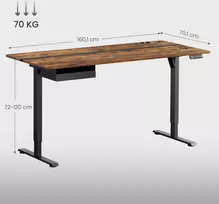 Koduva Reguliuojamo aukščio rašomasis stalas, rudas, 160,1 x 70,1 cm, su stalčiumi ir lizdu