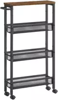 Koduva Siauras 4 aukštų virtuvinis vežimėlis su ratukais, 13 x 45,4 x 77 cm, ruda–juoda