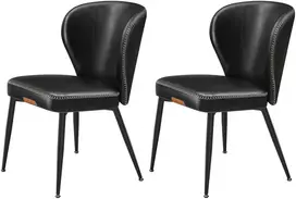 Koduva Valgomojo kėdės, 2 vnt., dirbtinė oda, rašalo juodos spalvos, Mid-Century-Modern stilius