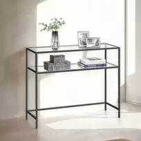Koduva Konsolinis stalas su 2 lentynomis, stiklas ir metalas, 100 x 35 x 80 cm, juodas