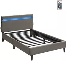 Koduva Metalinė dvigulė lova 140 x 190 cm, tamsiai pilka, su galvūgaliu ir LED apšvietimu
