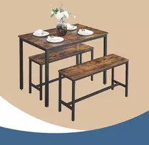 Koduva Virtuvės stalo komplektas su 2 suolais, 110 x 70 x 75 cm, plienas, ruda-juoda