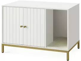Koduva Kačių kraiko dėžės spintelė, balta-auksinė, iš medžio drožlių plokštės ir plieno, 80 x 50 x 55 cm