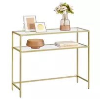 Koduva Konsolinis staliukas su 2 lentynomis, metalas ir stiklas, aukso spalvos, 100 x 35 x 80 cm