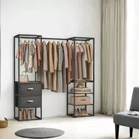 Koduva Drabužių stovas su 2 stalčiais ir 4 lentynomis, 40 x 150-180 x 180 cm, vintažinės rudos spalvos