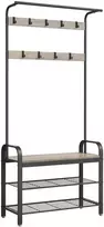 Koduva Prieškambario kabykla su batų lentynomis ir sėdyne, 9 kabliukai, 33,7 x 84 x 183 cm, pilkai ruda-juoda