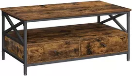 Koduva Kavos staliukas su stalčiais, 100 x 55 x 45 cm, medžio drožlių plokštė ir plienas, rudas-juodas