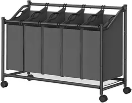 Koduva Skalbinių rūšiavimo krepšys su ratukais, 175 l, 4 maišai, pilkas, 106,5 x 38,5 x 81,5 cm