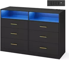 Koduva Komoda su 6 stalčiais, juoda, medžio drožlių plokštė ir MDF, 40 x 119 x 81,1 cm