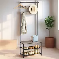 Koduva Prieškambario kabykla su batų suoliuku, 32,2 x 64 x 180 cm, pilkai ruda-juoda, 9 nuimami kabliukai