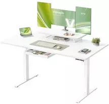 Koduva Reguliuojamo aukščio darbo stalas 140 x 70 cm su monitoriaus stovu, stalčiumi ir USB-C, baltas