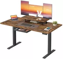 Koduva Reguliuojamo aukščio rašomasis stalas 140 x 70 cm, su monitoriaus stovu, stalčiumi ir USB-C, rudas