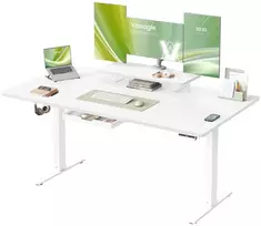 Koduva Reguliuojamo aukščio rašomasis stalas su monitoriaus lentyna, USB-C, 160x80 cm, baltas