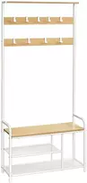 Songmics Drabužių kabykla su 9 kabliukais ir batų lentyna, 30 x 85 x 180,5 cm, ąžuolo spalvos, balta