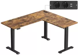Koduva Elektra reguliuojamo aukščio L formos rašomasis stalas, 140 x 160 cm, rudas, juodas