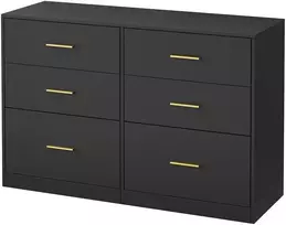 Koduva Komoda su 6 stalčiais, juoda, medžio drožlių plokštė ir MDF, 40 x 119 x 78 cm
