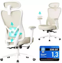 Koduva Ergonominė biuro kėdė, smėlio spalvos, reguliuojama galvos ir juosmens atrama, 70 x 70 x 119–136 cm