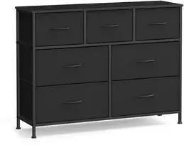Koduva Komoda su 7 medžiaginiais stalčiais, plienas ir MDF, 30 x 98,8 x 73,7 cm, juoda