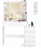 Koduva Tualetinis staliukas su LED veidrodžiu, 40 x 105 x 145 cm, medžio drožlių plokštė, baltas