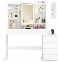 Koduva Kosmetinis staliukas su LED veidrodžiu, 40 x 124,7 x 145 cm, debesų baltos spalvos