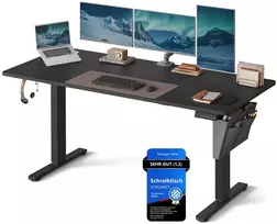Koduva Elektrinis reguliuojamo aukščio rašomasis stalas, 70 x 160 x 72–120 cm, juodas