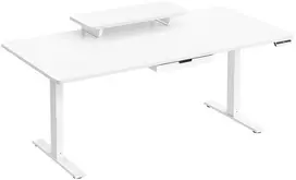 Koduva Reguliuojamo aukščio rašomasis stalas 160 x 80 cm, baltas, su monitoriaus stovu ir stalčiumi