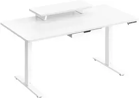 Koduva Reguliuojamo aukščio rašomasis stalas 140 x 70 cm, su monitoriaus stovu, stalčiumi, baltas