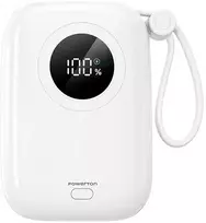 „Powerton ENERGY Baltas EDITION“ išorinė baterija 10000mAh, 2x USB-C, 22,5W, integruoti laidai, balta