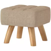 HOMCOM kojelė, taburetė su lino išvaizda, medinės kojelės, moderni sėdimoji taburetė, minkšta taburetė, ottomanas miegamajam, svetainei, ruda