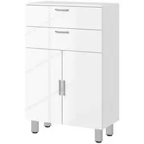 kleankin Vonios spintelė, šoninė spintelė su 2 blizgiais baltos spalvos stalčiais, durelėmis, vonios spintelė su reguliuojama lentyna, laikymo spintelė svetainei, 60 x 30 x 93 cm