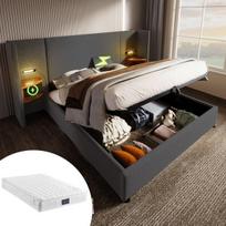 Dvigulė lova 160x200, USB-C, stalas, su čiužiniu, 3 dėžės