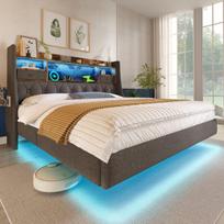 Dvigulė lova su LED, 180x200 cm, USB ir Type-C, pilka