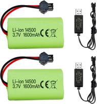 2 vnt. 3.7V 1600mAh Li-ion baterijų rinkinys su SM-2P jungtimi ir USB įkrovimo laidais – Yunique Green-Clean-Power – Suderinamas su Wltoys 9962, 8837 RC automobiliais ir žaisliniais sunkvežimiais
