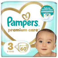 PAMPERS Premium Care-3 autiņbiksītes (6-10 kg) — 60 gab. iepakojums